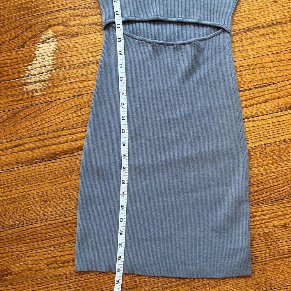 Wilfred Free Aritzia Slate Blue Ribbed Knit Cut Out Dress Small Mini Midi - Picture 4 of 7
